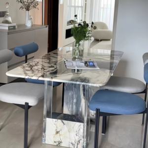 Mesa de mármol natural personalizada de lujo italiano moderno, mesa de comedor con base de piedra, juego de mesa y silla para 8 canicas - Product Image 4