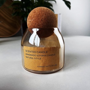 8 Ounce 10oz 12oz <strong>Amber</strong> Heat Resistant Glass <strong>Candle</strong> Holders Lanterns <strong>Candle</strong> <strong>Jars</strong> With Cork Ball Lids for Soy Wax Making - Product Image 2