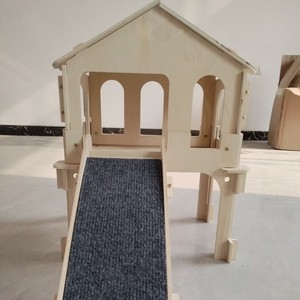 Wooden Guinea Pig Playhouse With <b>Slide</b> Hammock Climbing House For <b>Small</b> Pets Indoor Multifunctional Pet Furniture - Product Image 2