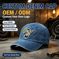 Casquette de baseball en denim de coton non structurée avec visière courbée, personnalisable avec patch brodé en tissu à motif de dessin animé, vente en gros