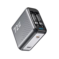 WLX-P5 72W GaN Fast Charger dengan 2 Kabel USB C yang Dapat Ditarik, Adaptor Pengisian Daya Multi-port Mini Portabel untuk Laptop & Smartphone