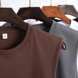 เสื้อกล้ามคอกลมสีขาวคุณภาพสูงสำหรับผู้ชาย แบบเรียบง่าย สไตล์ลำลอง ทรงโอเวอร์ไซส์ รับสกรีนโลโก้ - Product Image 2