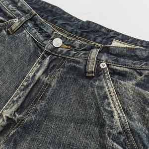 กางเกงยีนส์ทรงตรงสไตล์ฮิปฮอปผู้ชายแบบเรียบง่ายสั่งทำขายส่ง ผ้าฝ้าย 100% ซักแล้ว สีอ่อน/กลาง - Product Image 4