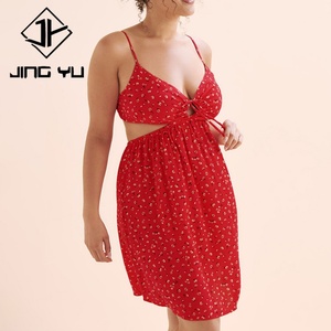 Manufacturer Designs Floral Print <b>Mini</b> <b>Skirt</b> Cutout Pleated Sleeveless Dress Custom Viscose Casual Dress - Product Image 3