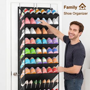 Organisateur de chaussures à suspendre sur la porte, 40 poches, noir, rangement suspendu pour placard, avec poches transparentes - Product Image 1