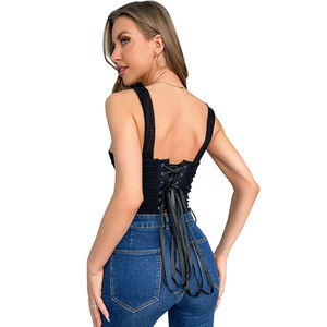 Femmes poitrine liant taille Cincher noir maille et volants bretelles soutien-gorge <span class=keywords><strong>moulant</strong></span> Patchwork Shapewear Corset <span class=keywords><strong>Bustier</strong></span> haut - Product Image 2