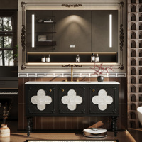 Meuble-lavabo de salle de bain avec vasque simple ou double, meuble-lavabo vintage exquis avec miroir intelligent, meuble-lavabo autoportant