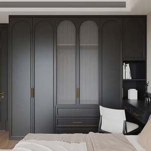 Armoire minimaliste en bois laqué mat foncé, armoire de chambre à coucher moderne et élégante avec portes coulissantes - Product Image 2