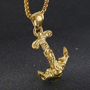 Collar Vikingo de Acero Inoxidable para Hombre con Ancla y Baño de Oro, Colgante Religioso Cristiano Personalizable para Fiestas - Product Image 4