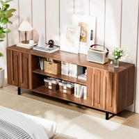 Meubles TV modernes du milieu du siècle, tables pour téléviseurs de 55 à 65 pouces, console multimédia en bois avec portes cannelées pour salon