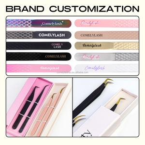 Comelylash pinset ujung serat emas hitam Volume ekstensi bulu mata pegangan khusus pribadi 90 derajat Nano Pinset Baja tahan karat - Product Image 5