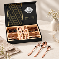 Ensemble de 36 couverts contemporains en acier inoxydable poli avec boîte cadeau pour restaurant et hôtel