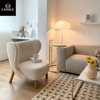 Fauteuil d'appoint nordique en polaire avec ottoman, fauteuil de loisirs capitonné, pieds en bois massif, pour salon, chambre, hôtel