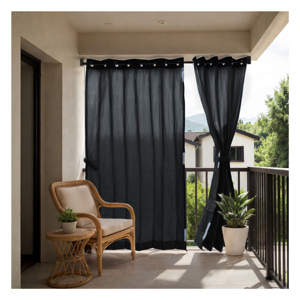 Midnight Black Eyelet Outdoor Curtains 325 GSM with Heavy Duty Weather Resistant Fabric for Premium Privacy and Elegant - Product Image 1