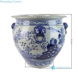 RZSC70-A-S Vaso da Giardino in Ceramica Stile Antico Blu e Bianco con Testa di Leone e Motivo Ancestrale - Product Image 2