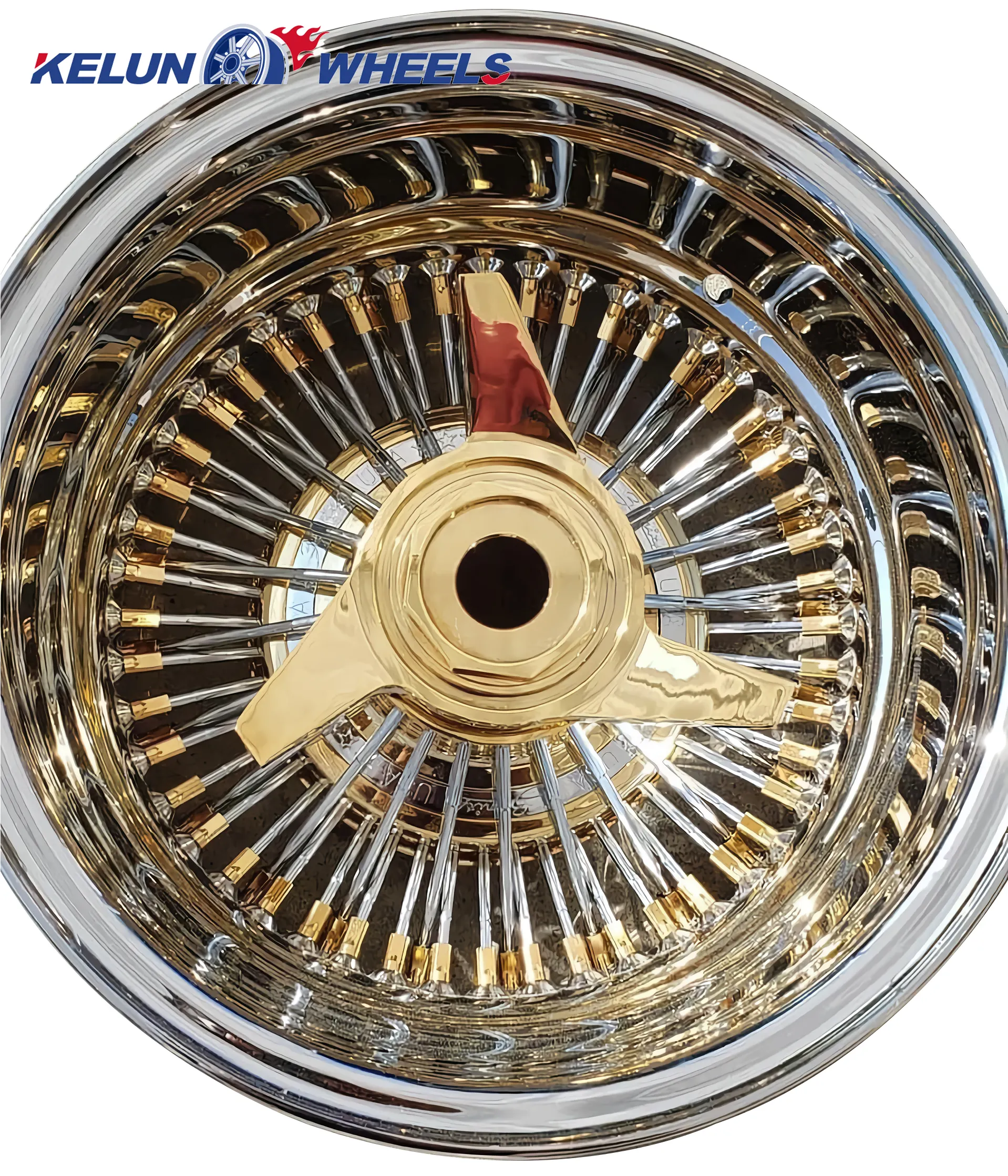 Lowrider 13x7 Rev All Gold 100 Straight Spokes All Gold Wire Wheel Rims knock off ring