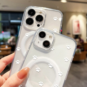 Funda para teléfono iPhone 17 Pro Max, funda protectora transparente simple con diseño de pata de gato blanca magnética a prueba de golpes - Product Image 5