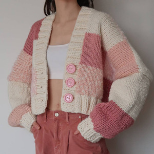 Maglione donna donna donna a maniche lunghe a forma di taglia larga su misura Vintage <span class=keywords><strong>Cardigan</strong></span> oversize lavorato a mano maglione di <span class=keywords><strong>lana</strong></span> lavorato a maglia corta da donna - Product Image 1