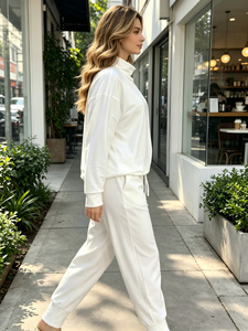 <b>White</b> Turtleneck Sweatshirt and Jogger <b>Set</b> Women <b>2</b> <b>Piece</b> Casual Loungewear Full Sleeve Loose Fit - Product Image 2
