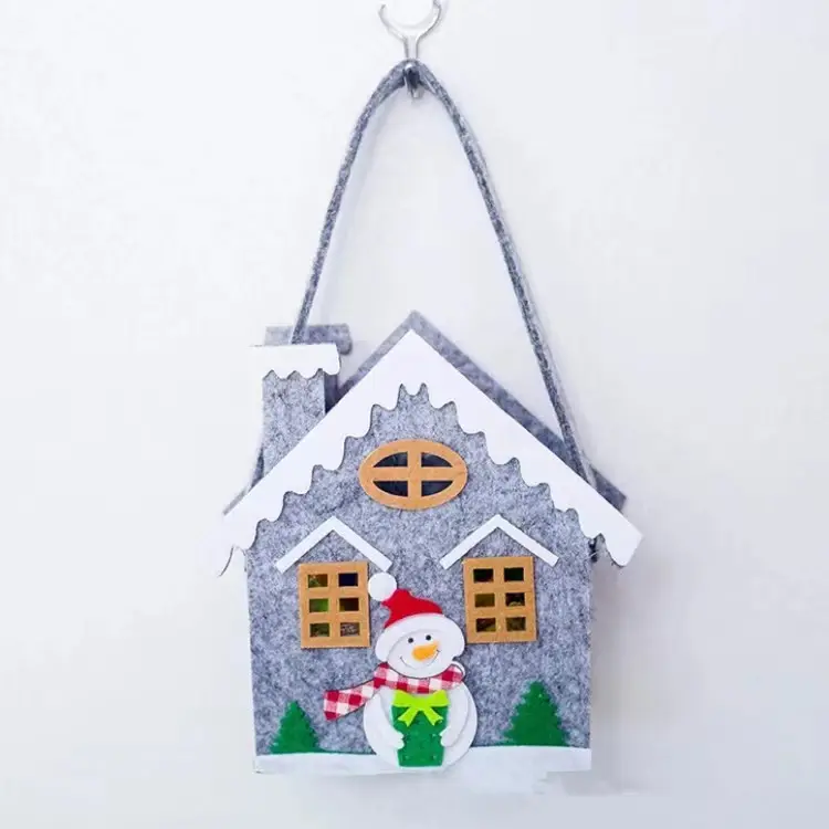 Christmas decoration gift tote bag felt hanging candy bag of house shape