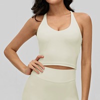 Deep V Longline Yoga Tank Top Cross Strap Back Removable Padded Medium Support Spandex/Nylon Sports Bra for Gym