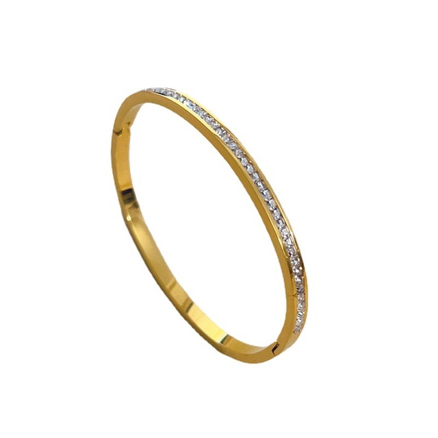 Personalized 18k Gold Plated Tarnish Free Micro Set Crystal Zirconia 316 Stainless Steel Fashion Jewelry Bangles for Women