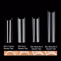 Nail Factory 500 Puntas de Uñas Postizas ABS Transparentes y Naturales Estilos Coffin, Stiletto, Almendra, Redondas, Cuadradas y Francesas en Gel Suave Tipo Gel-X
