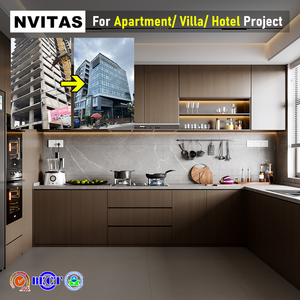 خزائن مطبخ خشبية عصرية من NVITAS، خزائن مطبخ مكسوة بالقشرة، جزيرة مطبخ من الخشب الصلب والخشب الرقائقي للفنادق والشقق والفلل - Product Image 1