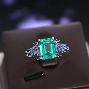 Luxus Schmuck Labor gewachsen Paraiba Ring <span class=keywords><strong>Solid</strong></span> PT950 Platin 8*10 Emerald Cut Lab gewachsen Paraiba Granat Verlobung sring für Frauen - Product Image 4