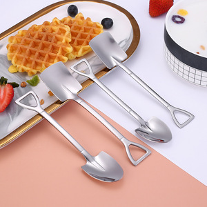 Cuillère-pelle en acier inoxydable 304, cuillères rétro à manche court pour desserts, glaces et pastèques, cuillère carrée pointue créative - Product Image 4