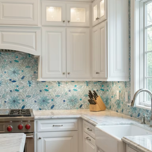 Mosaico de Vidrio DS MOSAIC para Decoración de Pisos de Balcón de Villas Modernas, Estilo Parqué, 8mm de Grosor, Lámina de 300x300mm para Diseño de Interiores - Product Image 1