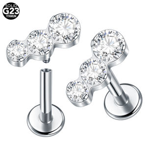 Lingchee Titanium Interne Schroefdraad <span class=keywords><strong>Labret</strong></span> Lip Studs 3 Ronde Zirkoon Oorbellen Oor Kraakbeen Helix <span class=keywords><strong>Piercing</strong></span> Sieraden - Product Image 1