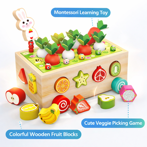Giocattolo educativo Montessori in legno per la raccolta delle carote, gioco di abbinamento delle forme per bambini e bambine in età prescolare - Product Image 6