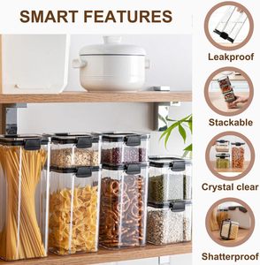 Household Bpa-Free PET Airtight Eco-Friendly Clear Stackable <b>Kitchen</b> Organizer Cereal <b>Storage</b> Container Dry Food <b>Box</b> Jar Lids - Product Image 2