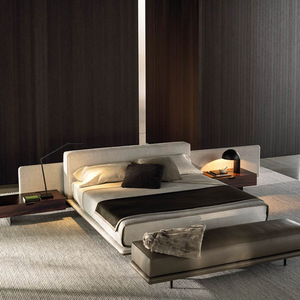 Luxury Italian Bedroom Set Modern Large Storage King Double Bed Large Front <strong>Head</strong> <strong>Board</strong> with Wood Side Table - Product Image 2