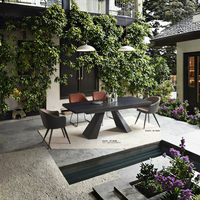 Table à manger rectangulaire extensible durable au design nordique moderne, plateau en marbre fritté, pieds en acier inoxydable, métal, pour la maison