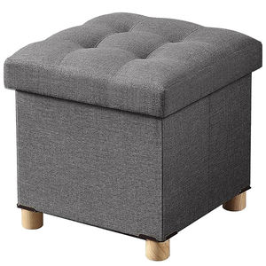 Reposapiés otomano de almacenamiento plegable y cubo de asiento con pies y <span class=keywords><strong>tapa</strong></span> de madera - Product Image 1