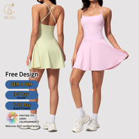 Rok Yoga Kerah Kotak Custom dengan Tali Silang di Belakang, Cepat Kering, Bernapas, Cocok untuk Golf, Olahraga, dan Tenis, Dilengkapi Saku Celana Pendek