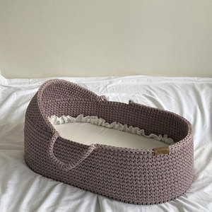 Handmade Crochet Portable Baby <b>Basket</b> Newborn Cradle Washable Fabric Diapers Change <b>Table</b> Storage <b>Basket</b> Comfortable Handle - Product Image 5