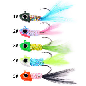 HEGNJIA 5 piezas/bolsa 3.5g Jig Head de Plomo con Pluma, Anzuelo Afilado, Jig de Pelo Colorido, Señuelos Artificiales para Pesca en Hielo y Crappie - Product Image 5