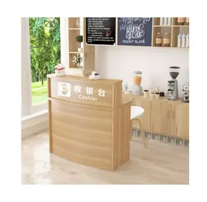 Wood Color Single Checkout Counters For Sale Cafe Style Selling Exhibition Stand Front Reception Desk