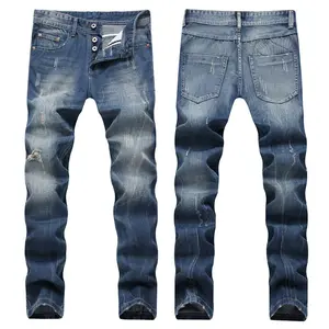 RNSHANGER Autumn Light Blue Men Jeans Casual Ripped Hole Straight Leg Men's Denim Pants Streetwear Plus Size 42 Male Jeans