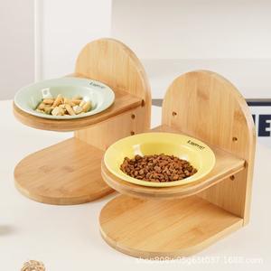 Soporte elevado para tazón de gato B.HAPPY PET de bambú, comedero con forma redonda de madera maciza para gatos - Product Image 2