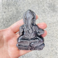 Vente en gros de cristal de guérison spéléologie Ganesha obsidienne sculptée à la main Ganesha en argent pour la décoration