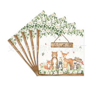 Ensemble de vaisselle de fête sur le thème des animaux de la forêt, 60-80 pièces, assiettes jetables, gobelets, serviettes, nappe, décoration d'anniversaire - Product Image 4