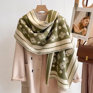 Chal de Invierno de Lujo para Mujer, Material Combinable con Todo, Algodón Suave, Cachemira Gruesa, Diseño Floral de Doble Cara, Transpirable, Nuevo - Product Image 1