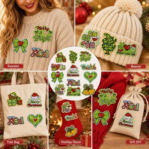 Listo para Enviar: Espléndidos Parches de Aplique con Eslogan Navideño, Caja de Regalo de Navidad, Gorro de Papá <span class=keywords><strong>Noel</strong></span>, Feliz Navidad - Product Image 5