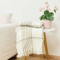Couverture Décorative Portable en Tricot Gaufré Géométrique Nordique pour Adulte, Idéale pour Voyage, Bureau, Sieste, Maison d'Hôtes, Canapé-Lit, Personnalisable