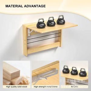 Wooden Wall Mounted Folding <b>Desk</b> With Bookshelf Storage Natural Color Solid Wood <b>Study</b> Table For Home Office - Product Image 3