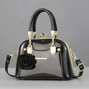 JinShiMao Shell Handbag Black Women's Shoulder <b>Bag</b> With Rose Decor Zipper Closure Spring 2024 - Product Image 1